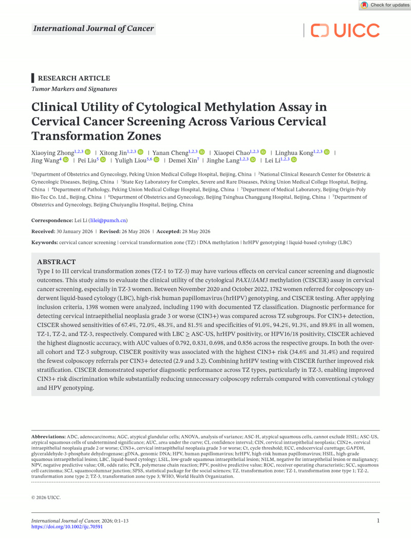 Clinical Utility of Cytological Methylation Assay in Cervical Cancer Screening