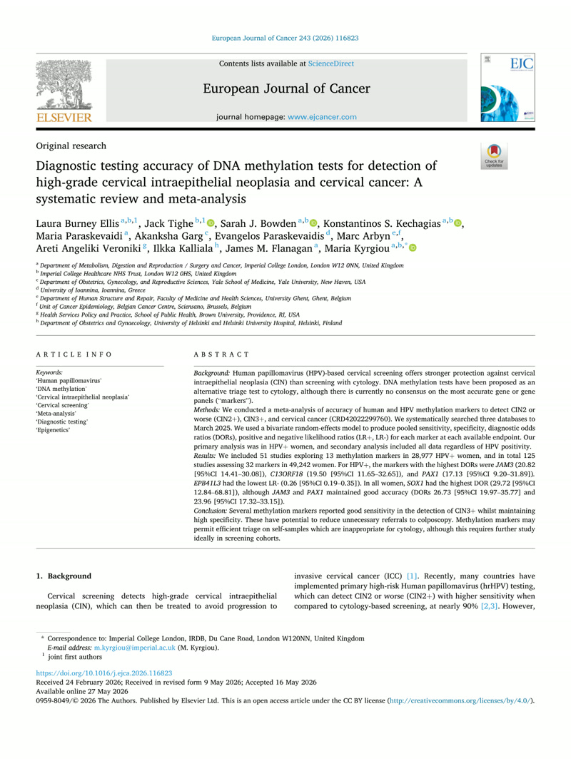Diagnostic testing accuracy of DNA methylation tests for detection of high-grade cervical intraepithelial neoplasia and cervical cancer: A systematic review and meta-analysis